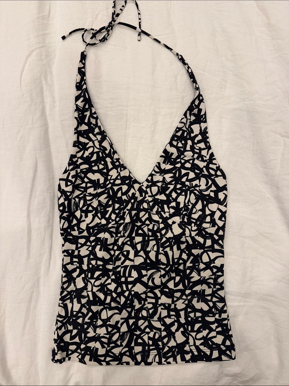 Kenneth Cole Black and White Halter Tunic Top